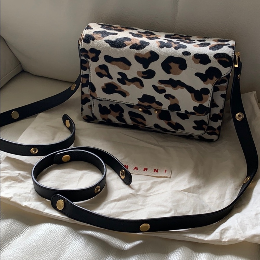 Marni leopard print calf hair mini trunk bag